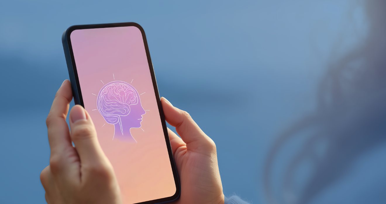 Woman Holding Phone with Custom Head Scan Image