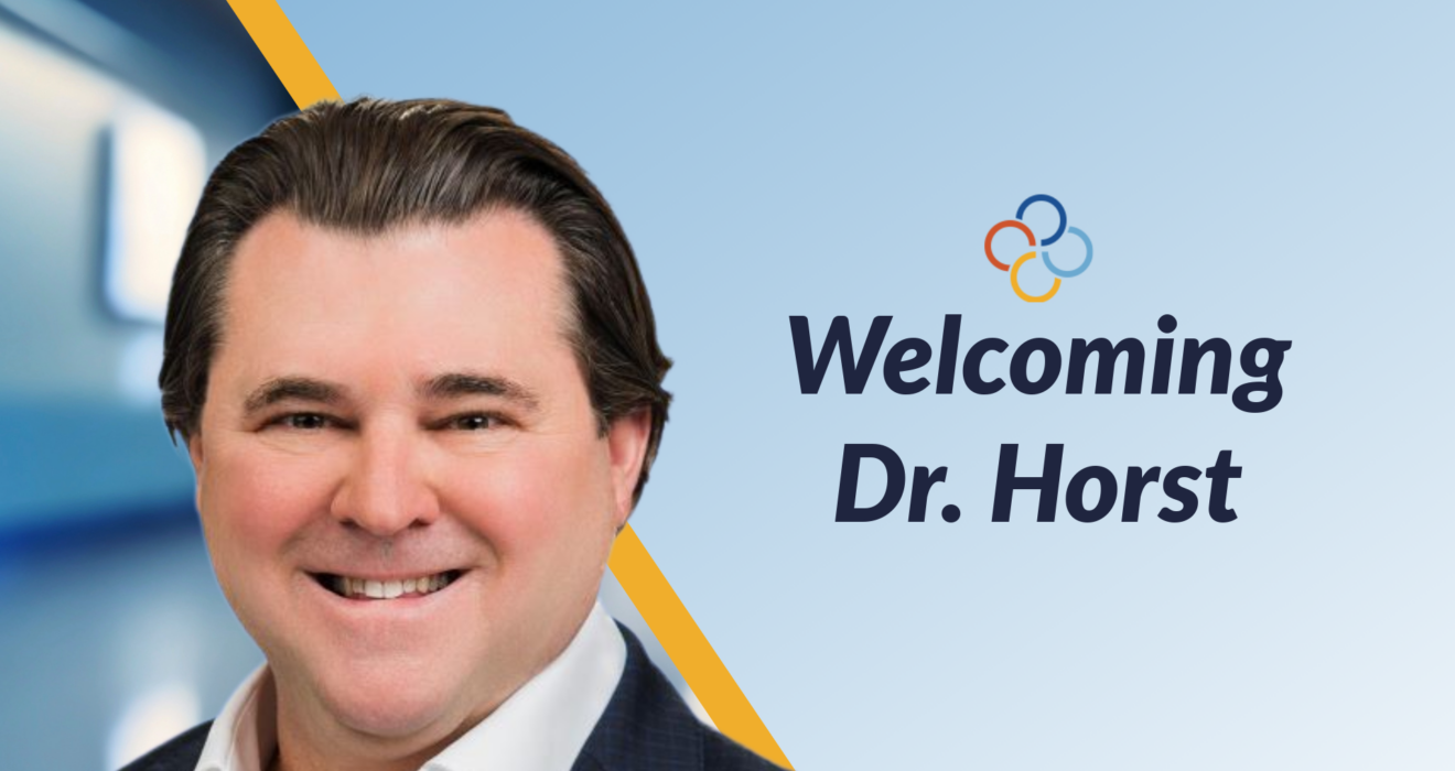 Headshot of Dr. Horst with Text That Says Welcoming Dr. Horst